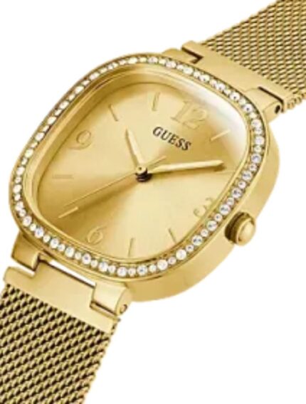 Product: GW0354L2 Dial Finish: Sunray Case Material: Stainless Steel Band Color: Gold Tone Buckle/Clasp: Hook Slide Clasp Case Color: Gold Tone Case Size: 32.0mm Dial Color: Champagne Watch Movement: Analog